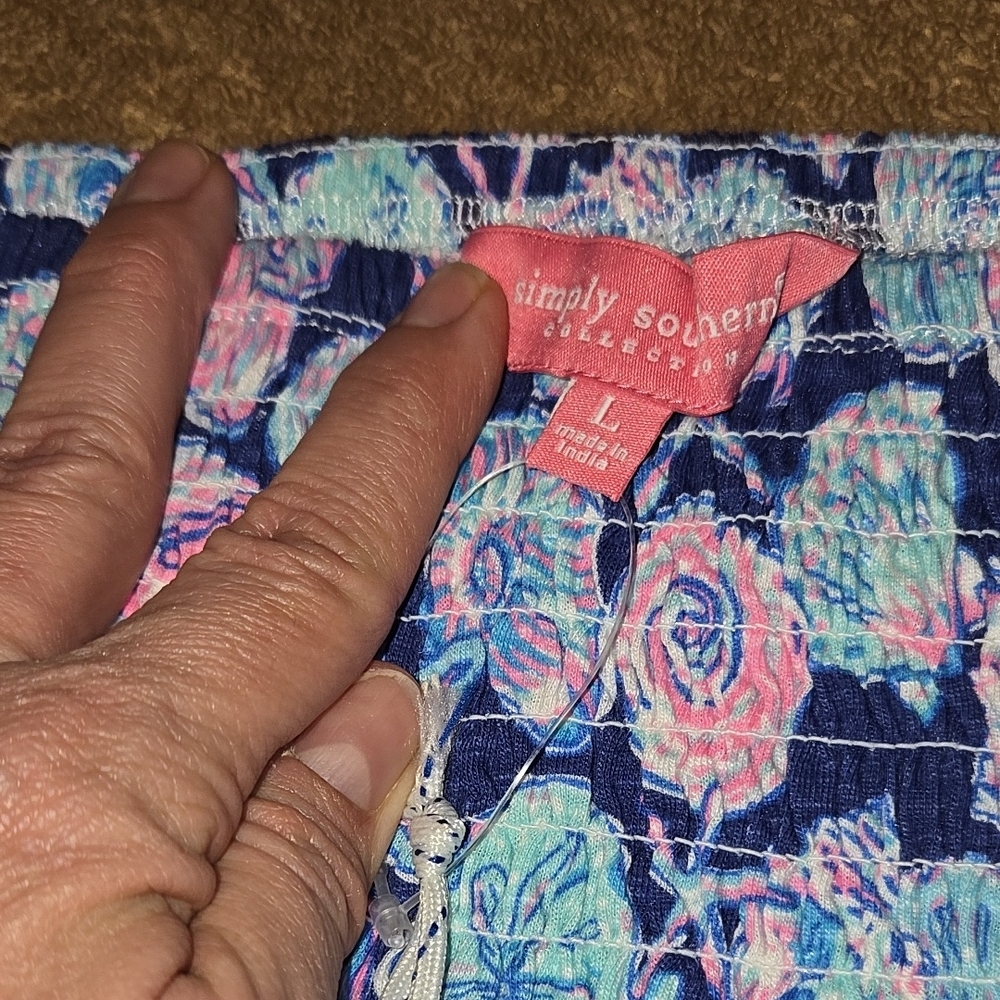 New Simply Southern Pink and Blue Smocked Mini Skater Skirt Beach Design S or L - Picture 2 of 6